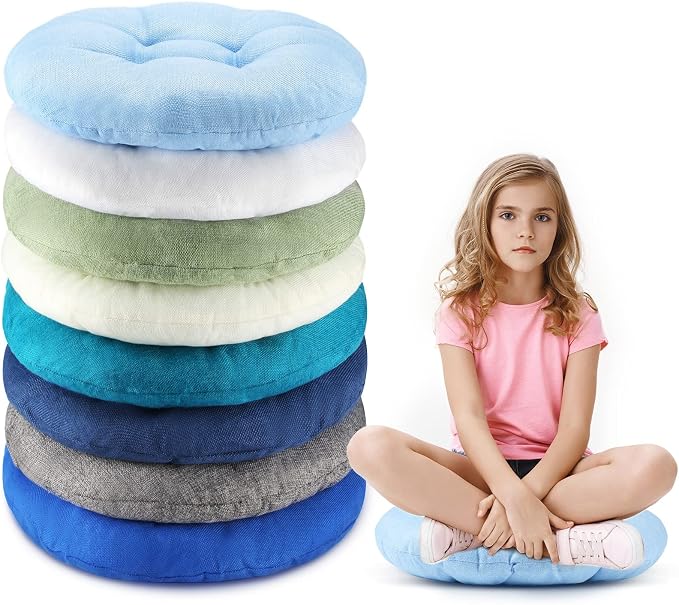 Fumete 8 Pcs 16 Inch Floor Cushions Pillow for Kids Bulk Classroom Round Flexible Seating Floor Cushions for Students Home Daycare School Reading Corner Yoga Meditation Picnic (Ocean Whisper)