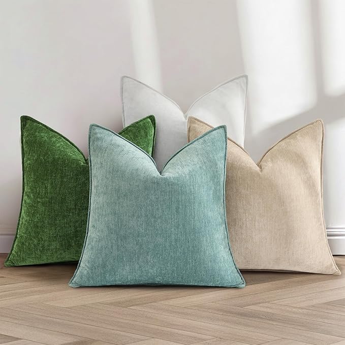 decorUhome Summer Couch Throw Pillow Covers 18x18 Set of 2, Decorative Soft Velvet Modern Cozy Chenille Pillow Cases with Elegant Design for Sofa Bed Living Room Home Decor, Teal