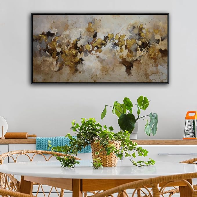 YDSUNE Brown and Yellow Abstract Wall Art - Framed Minimalist Canvas Painting Texture Modern Wall Decor Picture for Living Room Bedroom Walls Arwork Decoration Size 20×40IN