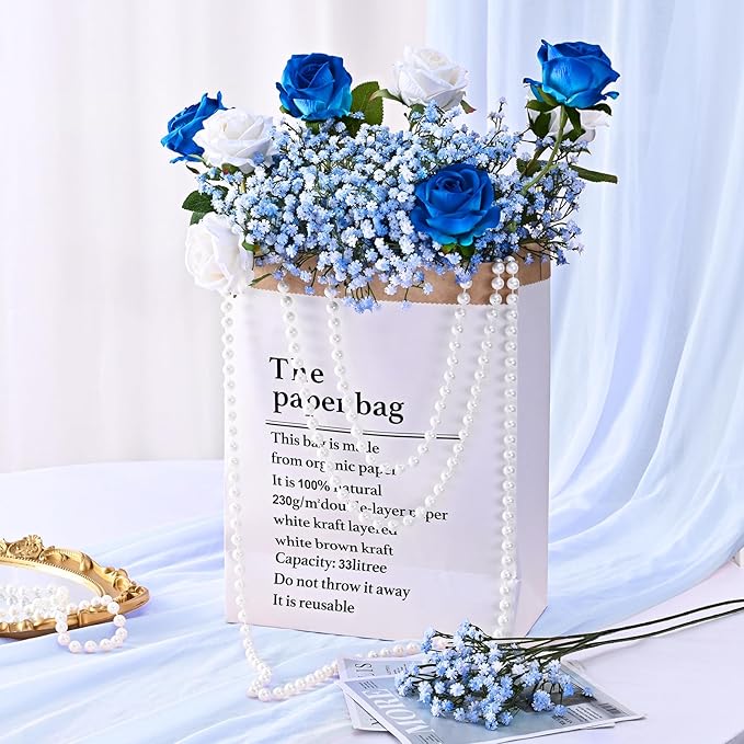 Yastouay Babys Breath Artificial Flowers, 30 Pcs Blue Baby Breath Flowers Artificial Bulk, Real Touch Fake Babys Breath Gypsophila for Wedding Party Bouquet Floral Arrangement Home Decor