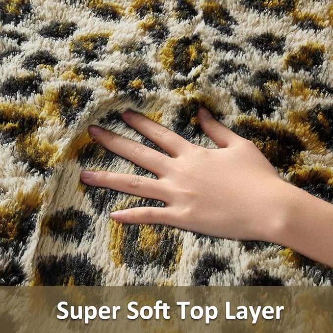 Ophanie Soft Fluffy Shaggy Rugs for Bedroom Living Room Dorm Nursery Home Decor Aesthetic,Color Leopard, Size 6x9