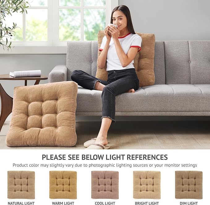 Degrees of Comfort Floor Cushion 6 Pack for Meditation, Home Office & Studio – Corduroy Soft Seating Set, 22 Inch, High-Density Foam, Square Shape, Coffee