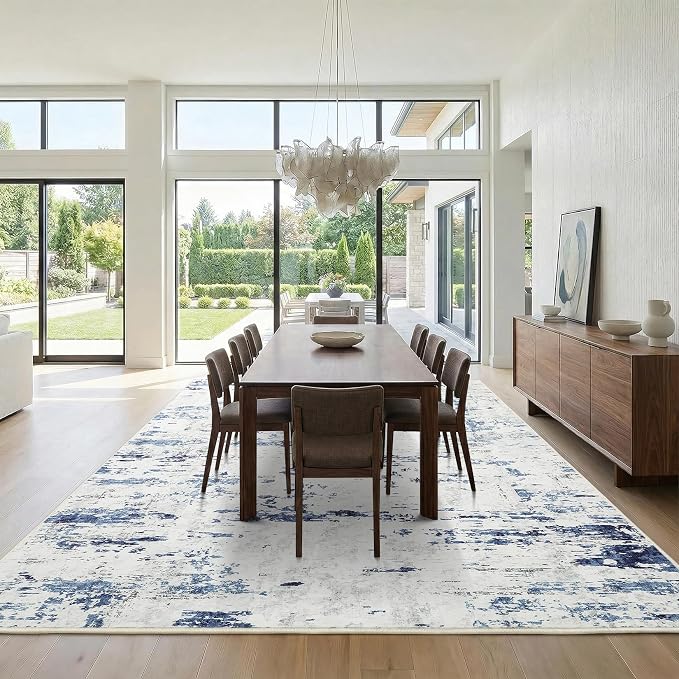 GarveeHome 9x12 Abstract Area Rug, Washable Soft Low Pile Non Slip Accent Rug for Living Room, Bedroom, Dining Room, Modern Neutral Indoor Carpet