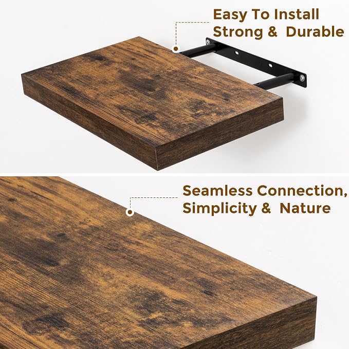 Floating Shelves for Wall, 16 inch Shelves Rustic Wooden Wall Shelves for Storage & Organizer, Deep Farmhouse Shelves for Bathroom Living Room Kitchen Bookshelf, 16 x 9.3 x 1.5 in, 2 Packs