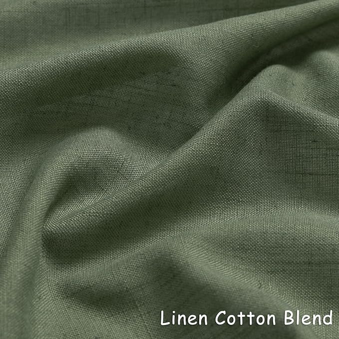 80 Inch Olive Green Linen Curtains for Living Room 2 Panels Semi Sheer Light Filter Linen Drape Boho Farmhouse Floor Length Grommet Forest Green Curtains 80 Inches Long for Bedroom Aesthetic Office