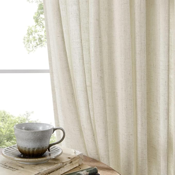 Joydeco Linen Curtains 90 Inch Length 2 Panel Sets,Light Filtering Curtains for Bedroom 52 Inch Wide Living Room Drapes with Back Tabs & Rod Pockets (W52 x L90 Inch, Beige)