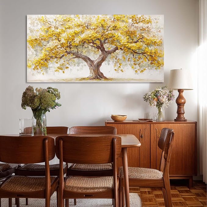 Ggaafet Yellow Ginkgo Tree Wall Art for Living Room Canvas Oil Painting Prints Beautiful Tree of Life Art Deco Modern Artwork Office Bedroom Family Dining Room Decor Large