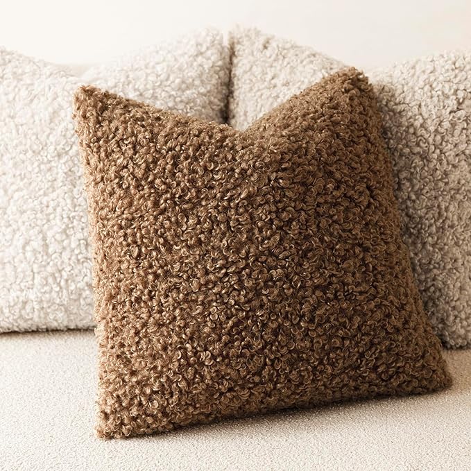 Foindtower 2 Pieces 22x22 Inch Dark Bronze, Faux Fur Throw Pillow Cover Accent Sherpa Furry Pillow Covers Fuzzy Soft Pillowcases Cozy Sheepskin Decorative Fleece Cushion Case for Bed Couch Living Room
