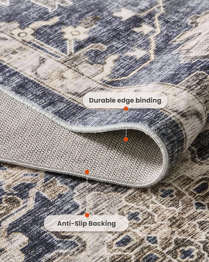 AMADA HOMEFURNISHING 2x4 Washable Area Rug, Low-Profile Entryway Rug with Non-Slip Backing & Durable Edge Binding, Vintage Rug Pattern, Small Rugs for Entryway, Kitchen & Living Room