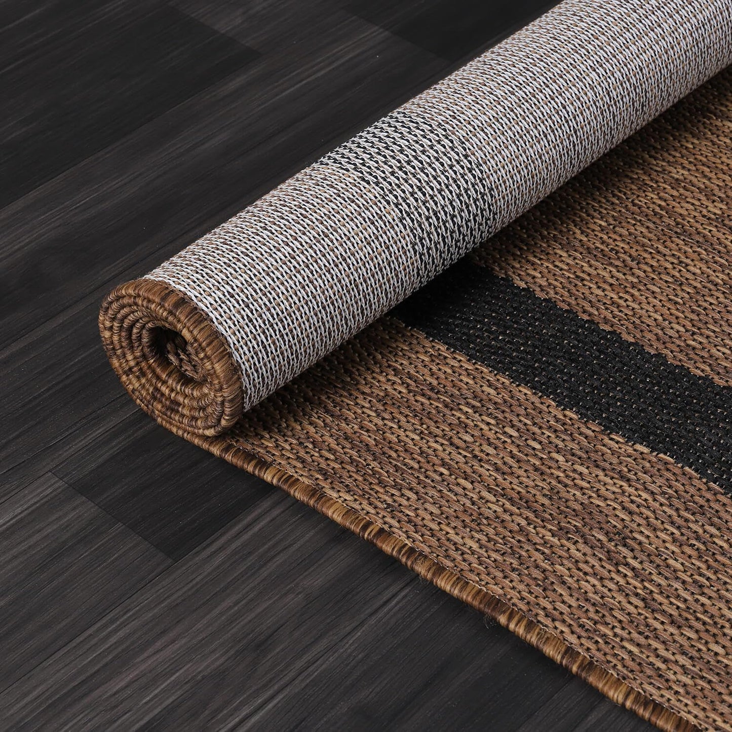 Bordered Outdoor Rug 9x12 Washable Outside Carpet for Indoor Patio Porch Waterproof Easy Cleaning Non Shedding Area Rugs Nut Brown - Black 9 x 12