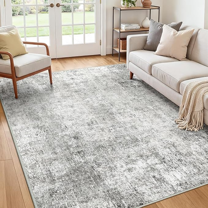RELEANY Washable Area Rugs 5'x8' Non-Slip Modern Abstract Soft for Living Room Entryway Bedroom Nursery, Print Pattern, Gray White Grey
