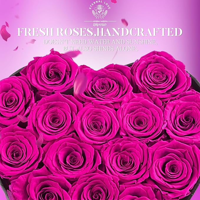 Impouo 16 Pcs Preserved Flowers Rose in a Heart Shape Box,Preserved Flowers,Gifts for Women,Mothers' Day,Valentine's Day or Valentine’s Day,Pink Roses