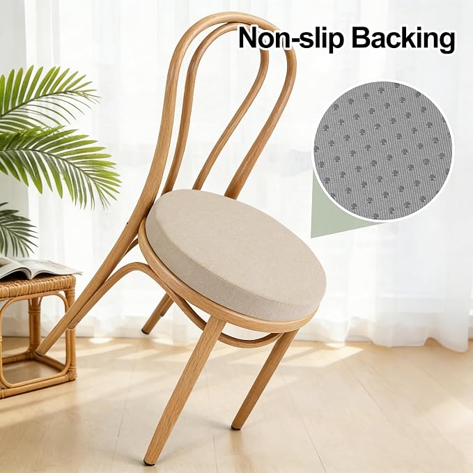 Tromlycs Round Chair Seat Cushion Pad 16 inch for Circle Stool Chairs Non Slip Decorative Foam Cushion Pillow, 1 Piece, 16 x 16 inches, White Beige