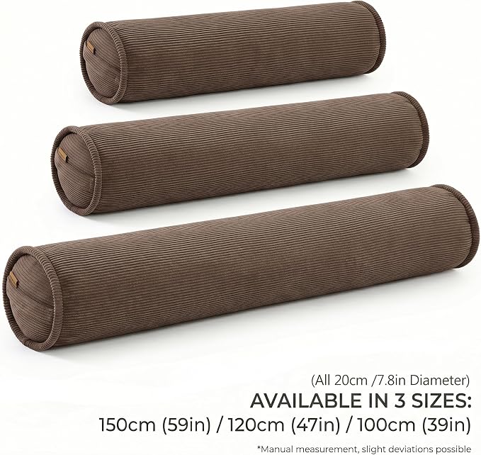 Corduroy Body Pillow for Side Sleepers, Cozy Bolster Pillow for Bed & Sofa, Soft Support Hugging Pillow for Relaxing Sleep, 47 x 7.87 Inches, Chocolate