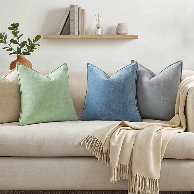 decorUhome Summer Couch Euro Sham Throw Pillow Covers 22x22 Set of 2, Decorative Soft Velvet Modern Cozy Chenille Pillow Cases with Elegant Design for Sofa Bed Living Room Home Decor, Teal