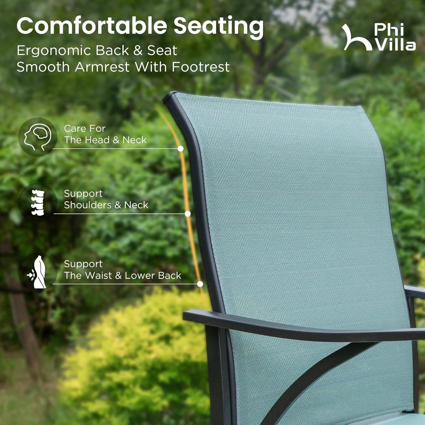 PHI VILLA Outdoor Swivel Bar Stools Set for 4, Metal Patio Bar Table and Chairs Set with Teal Textilene Fabric for Outside