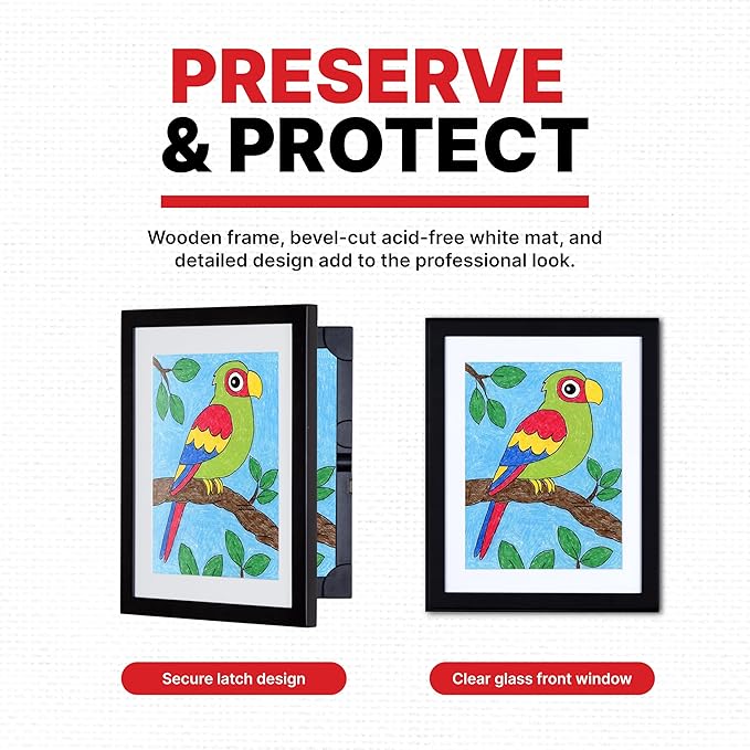 Dynamic Frames Li’l Davinci Art Cabinet, Stores up to 50 Pieces of 9x12 inch Art, Outer Wooden Frame 11.75 x 14.75 inches, Kids Art Frame, Front Opening, Universal Hanging, Black