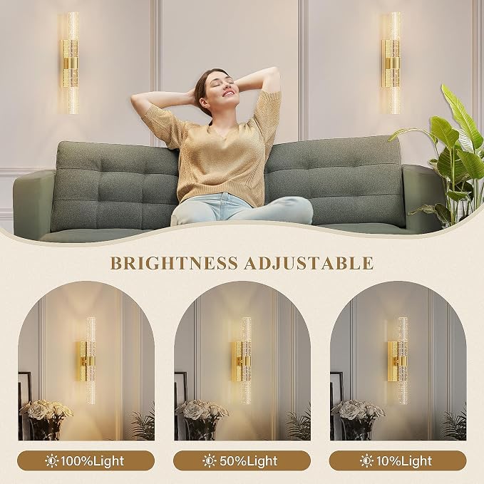 camuucci Battery Operated Wall Sconces Set of 2 Rechargeable Battery Powered Wall Light with 12000mAh Not Hardwired Dimmable Wall Lamp Fixtures for Bedroom Living Room Gold 15.3 Inches