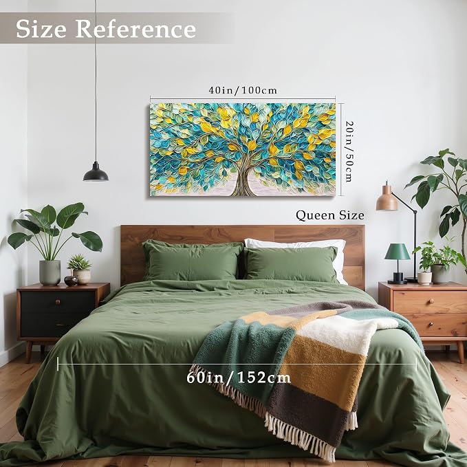 imjiayu Large Wall Art, Tree of Life Wall Art, Modern Wall Decor, Abstract Green Tree Art Prints, Art Nouveau Canvas Picture, Unique Plant Paintings for Living Room Bedroom Home Office 20"x40"