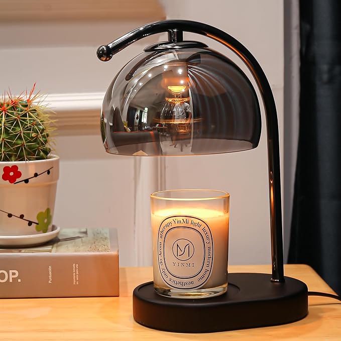FCTWAKS Mid Century Somky Gray Glass Candle Warmer Lamp with Timer & Dimmer, Mothers Day Birthday Gifts for Women Mom, House Warming Gifts New Home, Wax Warmer Lamp for Bedroom Decor with 2 Bulbs