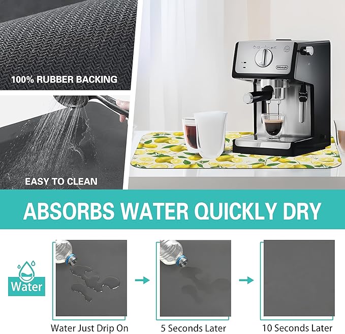Fun Coffee Mat 19inx12in,Coffee Bar Mat for Countertops,Absorbent Hide Stain Anti-Slip Coffee Bar Accessories Fit Under Coffee Machine Mat,dish Drying Mats for Kitchen
