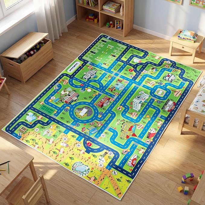 Esup 4'x6' Non-Slip Kids Rugs Perfect for Playrooms, Bedrooms, and Nurseries Educational Playground Mat- Extra Thick Safety Carpet, Indoor Outdoor Use, Easy Clean