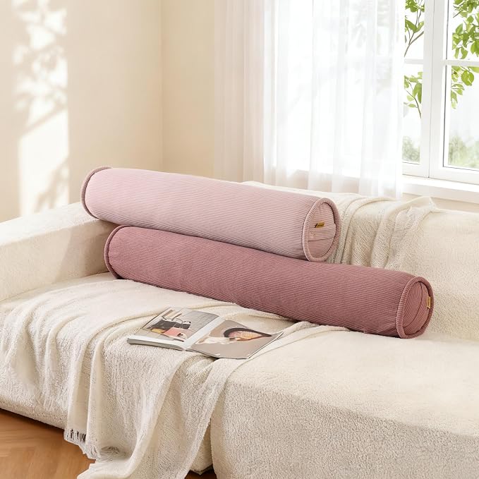 Bolster Pillow for Bed, Small Body Pillow with Long Round Cylinder Design, Couch Roll Pillow for Side Sleepers, Supportive Tube Pillow,47 x 7.87 Inches,Brick Brown