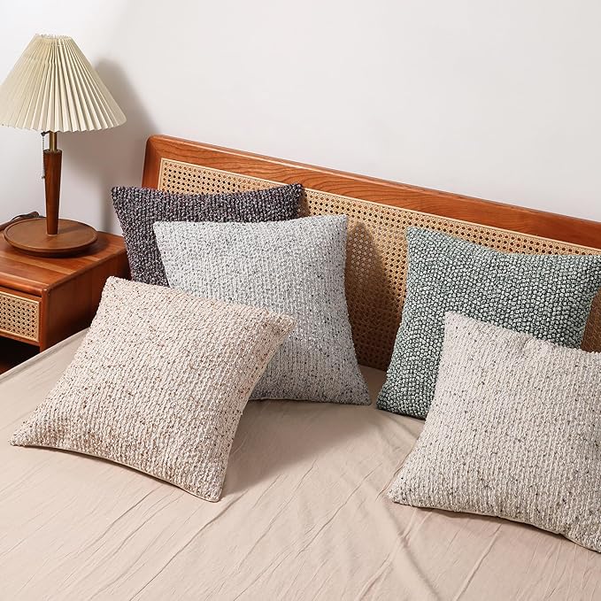 DEZENE Striped Throw Pillow Covers 18x18 Set of 2 Colorful PurpleTextured Boucle Chic Morden Boho Accent Farmhouse Square Decorative Couch Pillow Covers for Home Decor Bed Sofa Living Room