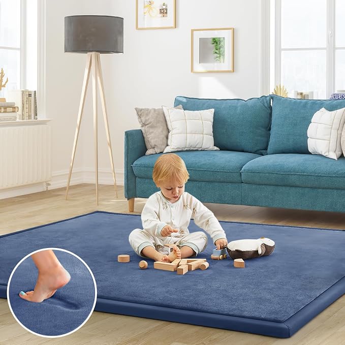 Baby Play Mat for Floor Nursery Rug Muscle Mat Area Rug Playroom Rug 59"x79" Playpen Mat Elastic Foam 1.3" Thick Crawling Mat for Babies,Toddlers, Infants, Kids,Sapphire Blue