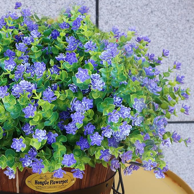 Artificial Flowers for Outdoors, 12 Bundles UV Resistant Realistic Faux Plants for Outside Porch Planter, Spring Summer Home Garden Decoration, Purple