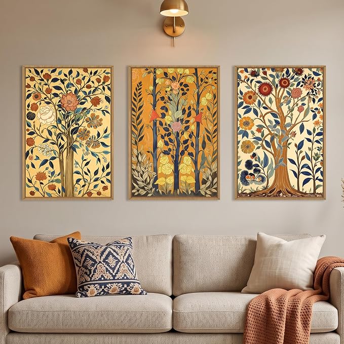 BICERE Large Vintage Floral Tree Framed Canvas Wall Art,Abstract Flower Wall Decor,Nature Botanical Painting,Classic Boho Artwork for Living Room,Bedroom,Dining Room,Farmhouse -16"x24"x3