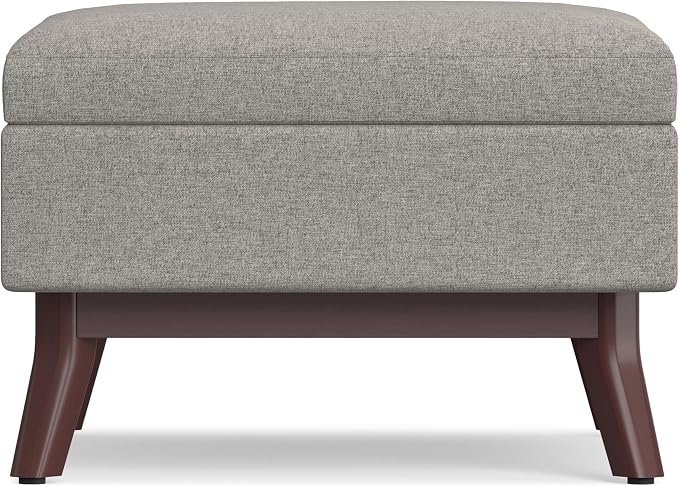SIMPLIHOME Owen Coffee Table Storage Ottoman - 34" Wide x 19" High Upholstered Woven Fabric Rectangular Lift-Top Ottoman in Cloud Grey, Mid-Century Modern Bench for Living Room with Tapered Legs