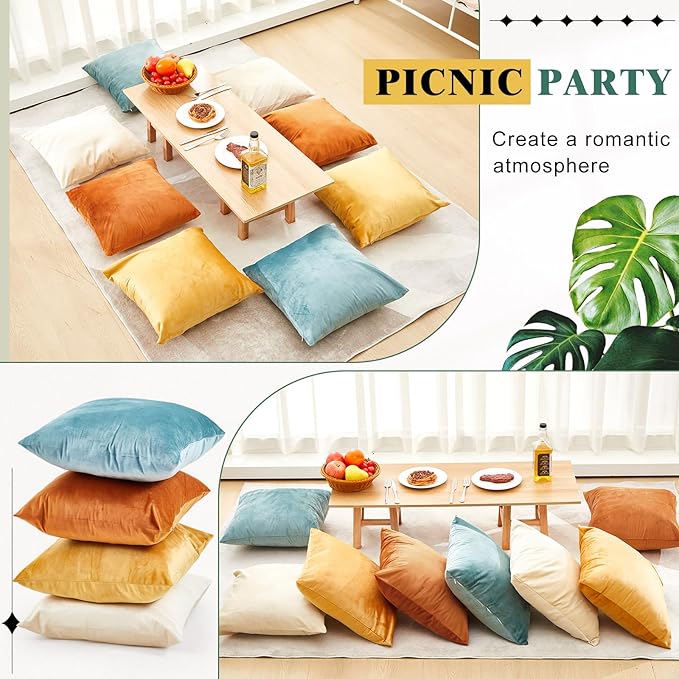 Berlune 8 Pcs Velvet Throw Pillow Covers 18" x 18" Decorative Cushion Cases Soft Pillowcase for Graduation Coquette Party Accessories Couch Sofa Bed Chair Home Decor, No Inserts (Boho Colors)