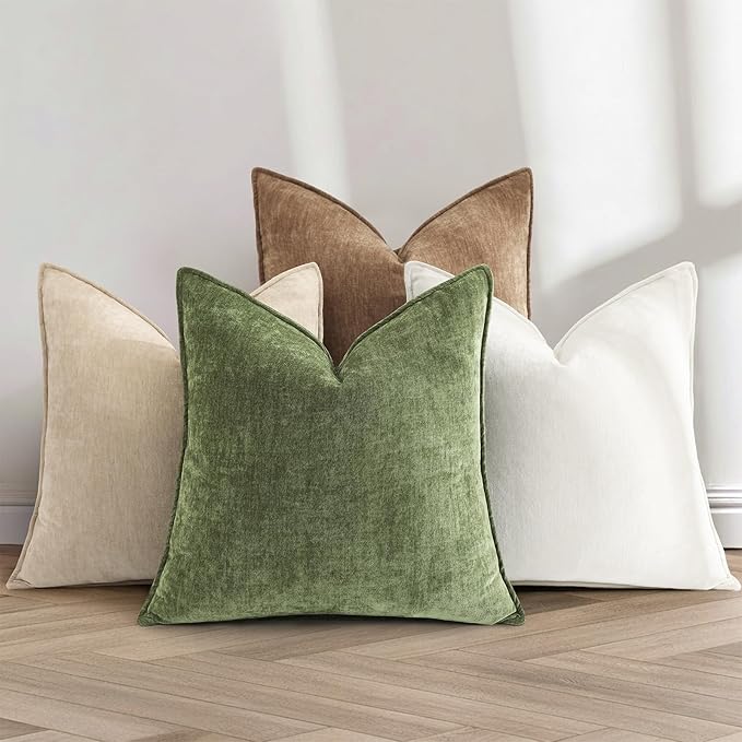 decorUhome Summer Couch Throw Pillow Covers 16x16 Set of 2, Decorative Soft Velvet Modern Cozy Chenille Pillow Cases with Elegant Design for Sofa Bed Living Room Home Decor, Black