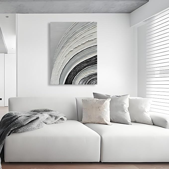 40x28 inch Hand-Painted White and Black Abstract Art Modern Minimalist Oil Painting Decorative Art for Home Office Walls