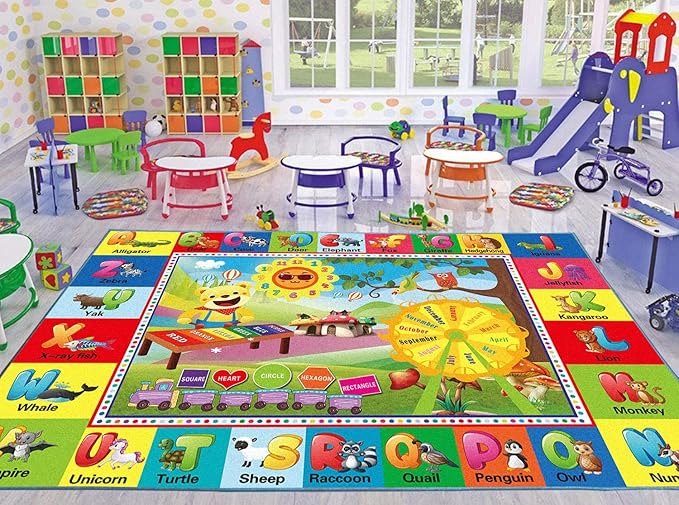 yongjoy ABC Rug, ABC Play Mat for Kids Playroom, Alphabet Floor Mat,Classroom Elementary Preschool Rugs wtih ABC, Numbers, Animals - (110X78.7 Inches)