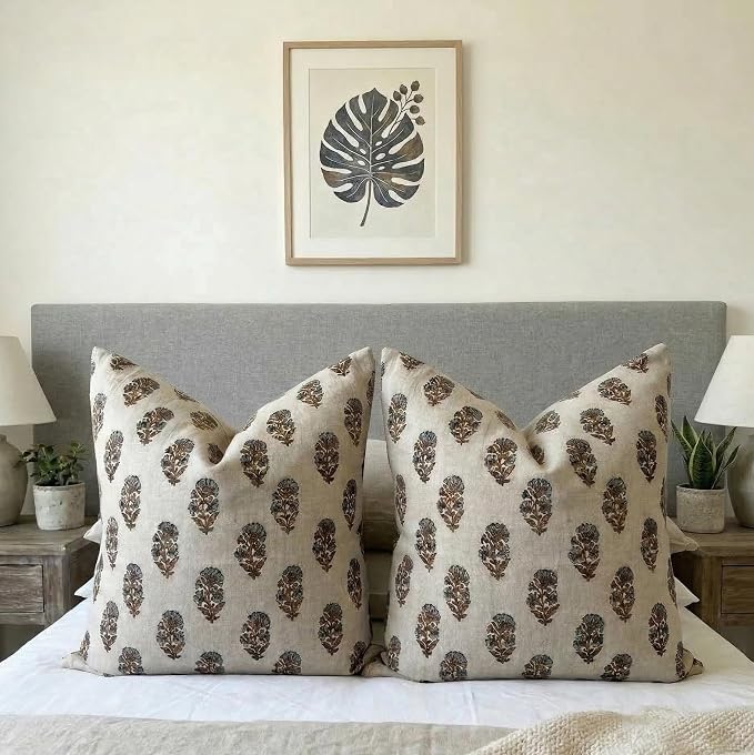 Linen Throw Pillow Covers 20x20 inch sage Gray Amber Decorative Pillow Covers for Living Room, Bedroom