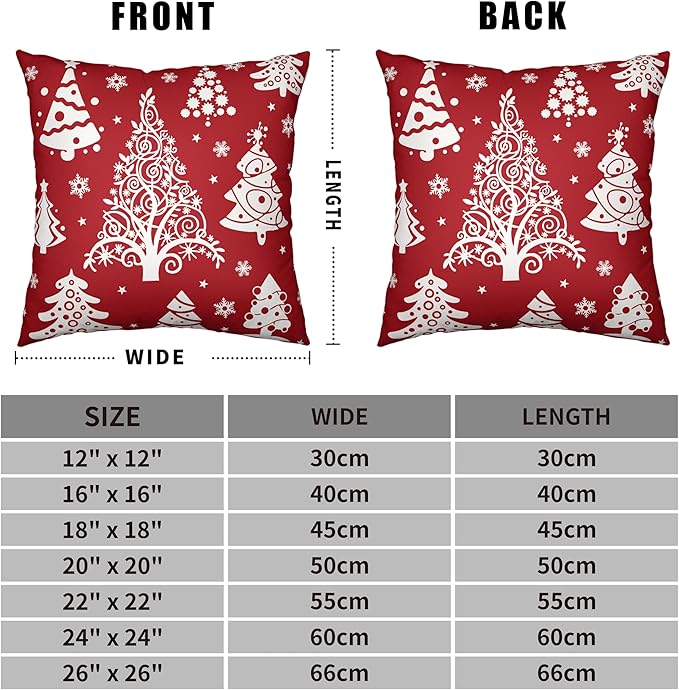 Red Christmas Pillow Covers 18x18 Winter Xmas Tree with Snowflakes Decorative Pillow Covers Set of 2 Holiday Cushion Case for Christmas Decorations Living Room Outdoor