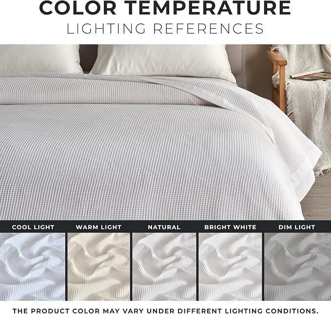 Great Bay Home 100% Cotton Blanket for Twin Size Bed | Lightweight and Breathable Waffle Weave Blankets for Summer & Spring | Versatile, Layering White Bed Blanket, White, 90x66 inches