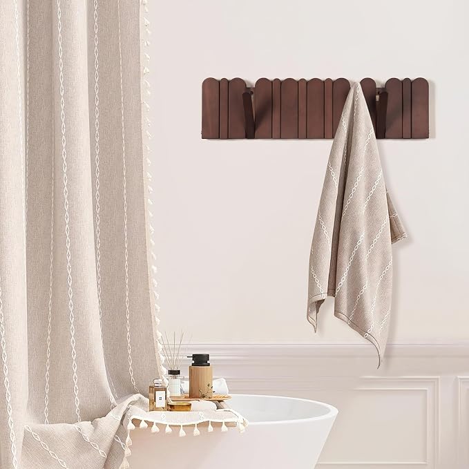 Wall Coat Rack for Entryway: Wooden Modern Heavy Duty 8 Hooks 21.6'' Retractable Wall Mounted for Mid Century Home Decor Hallway Bathroom Bedroom for Hanging Jacket Towel Backpack Bag