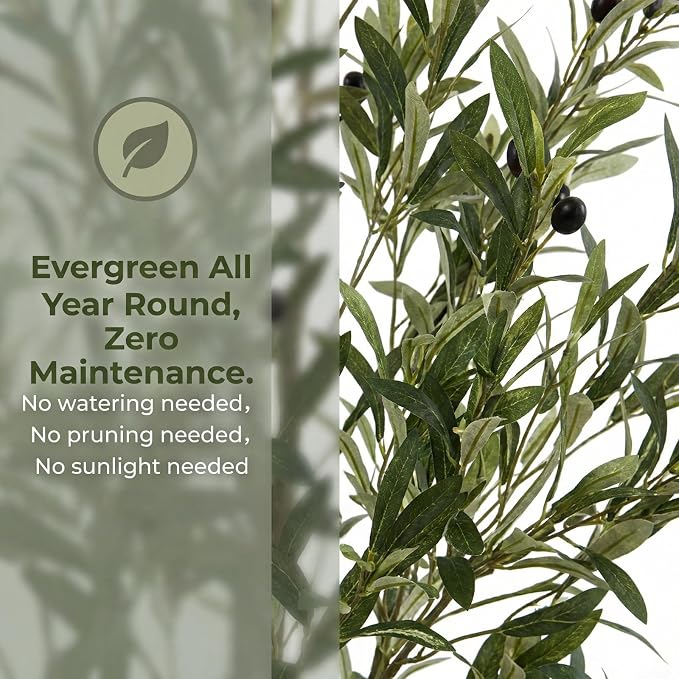 7ft Fake Olive Tree Artificial Indoor,Faux Olive Tree with Pot,Large Olive Branches and Lifelike Fruits,for Home Office House Living Room Decor.