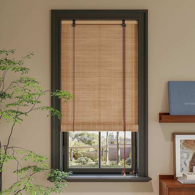 Yutianli Bamboo Blinds Roller Shades for Windows Bamboo Shades for Indoor and Outdoor Patio Style B 56" W x 63" H