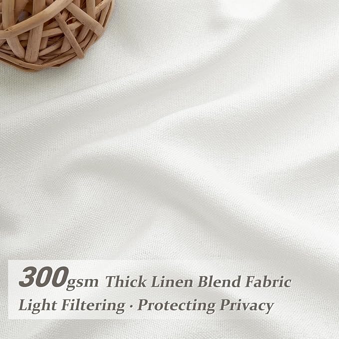 Custom Pleated Curtains & Drapes 86 Inches Long for Dining Room, Light Filtering Privacy Natural White Linen Non See Through Sheer Curtain with Hooks Rings for 84-86 Inch Large Window Decorative Burg