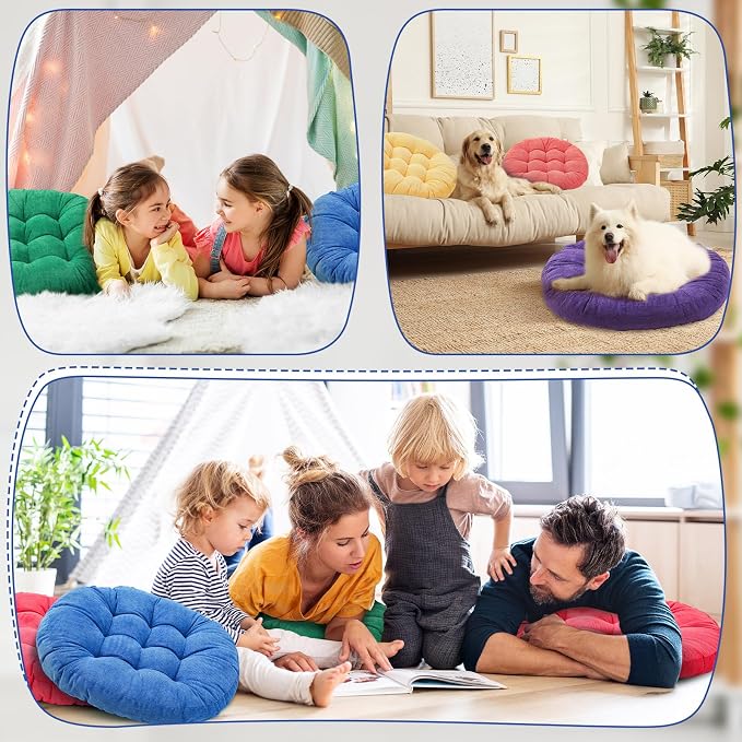 Jerify 6 Pcs Floor Pillow Cushions Large Round Square Large Meditation Floor Pillow for Classroom Adult Meditation Picnic Party Seating Learning Daycare School (Round,Rainbow Color)