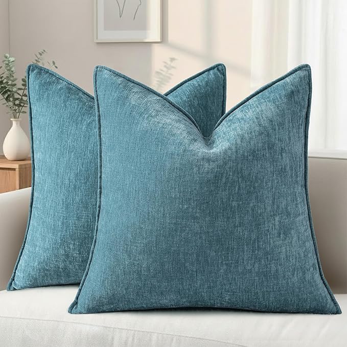 decorUhome Summer Couch Throw Pillow Covers 16x16 Set of 2, Decorative Soft Velvet Modern Cozy Chenille Pillow Cases with Elegant Design for Sofa Bed Living Room Home Decor, Teal