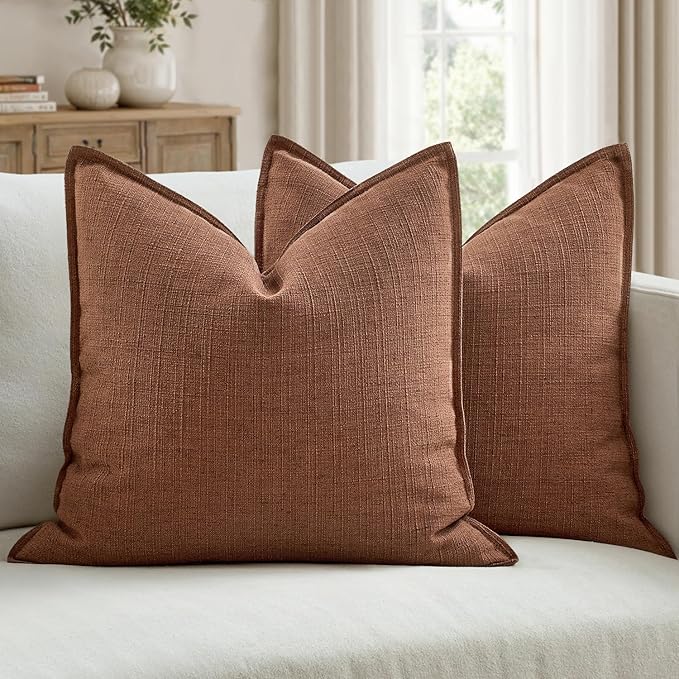 MIULEE Pack of 2 Thick Textured Couch Throw Pillow Covers, Rust Terracotta Decorative Pillow Covers 20x20, Neutral Linen Cushion Cases for Sofa Bed Living Room Modern Farmhouse Home Decor, No Filling