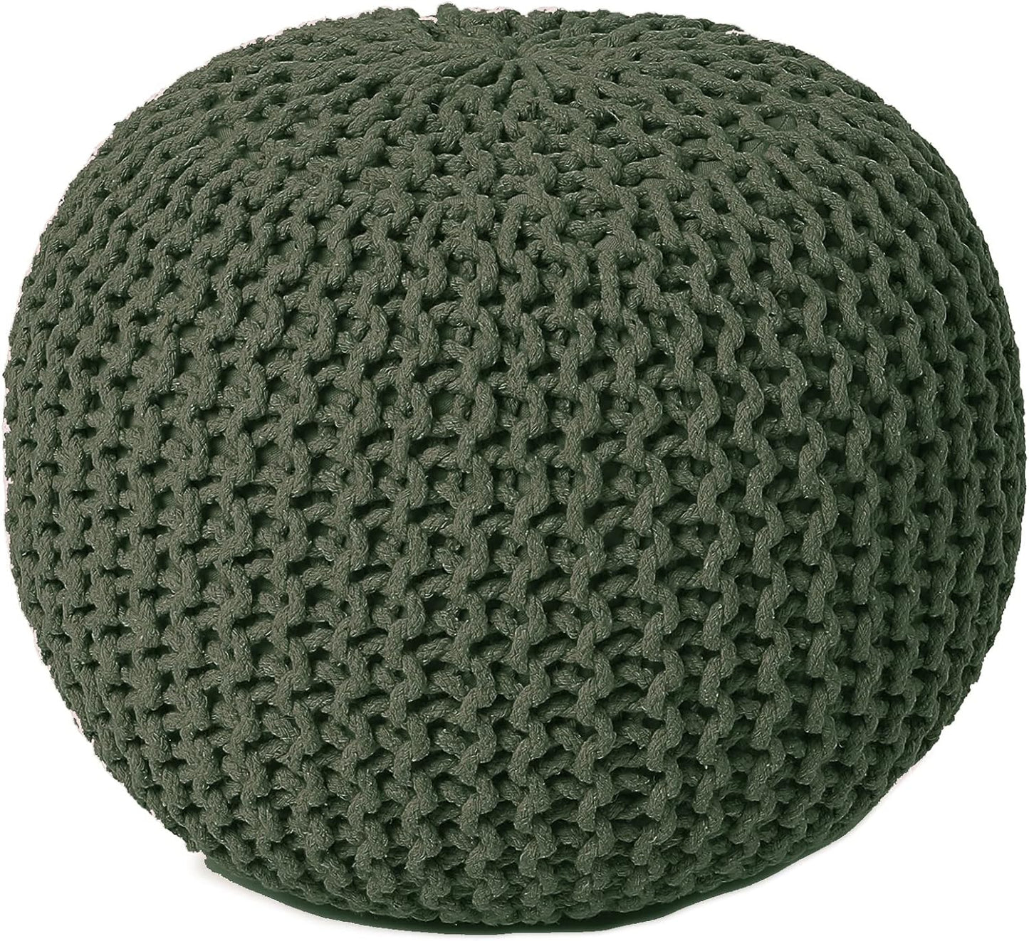 REDEARTH Round Hand Knitted Pouf - Foot Stool Bean Bag Ottoman - Cord Boho Pouffe - Poof Accent Beanbag Footrest for Living Room - Bedroom - Patio - Lounge (19.5"x19.5"x14") - Olive