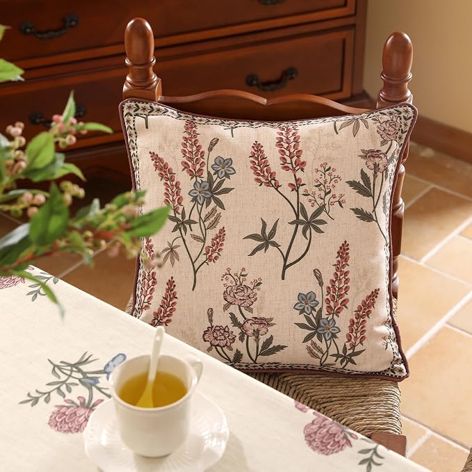 ISAENNE Designer Linen Throw Pillow Cover,Set of 2,18"x18"-Helena A | Vintage Elegant French Square Pillow Cover,Concealed Zipper Design,Floral Pattern,Sofas,Bedroom,Living Room,Lounge Chairs