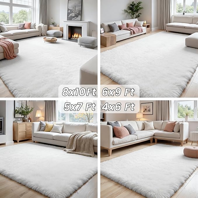 5x7 Area Rugs for Living Room: Ultra Soft Fluffy Shag White Rug for Bedroom, Non-Slip Large Fuzzy Plush Rug Indoor Floor Carpet for Nursery Kids Boys Girls Room, Dorms, Modern Home Decor