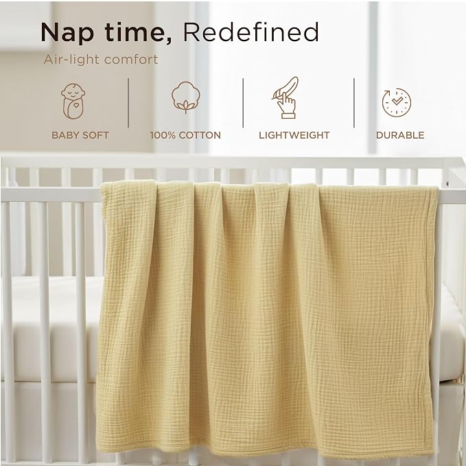 Threadmill Muslin Baby Blanket | 4 Layer Swaddle Blankets for Newborns | Multi-Use Muslin Blankets 41 x 37| Ultra-Soft Breathable Baby Wrap for Boys & Girls| Registry Essential| Beige